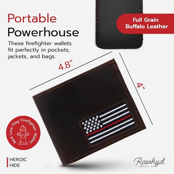 Men & Women Thin Red Line Flag Firefighter Grain Leather Wallet - Picture 3 of 7